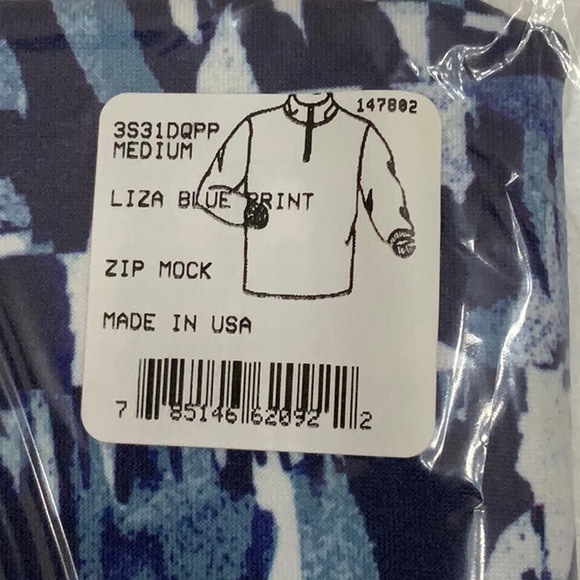 PMX ZIP MOCK NECK TOP- BLUE Liza Lyb Print - Picture 9 of 9